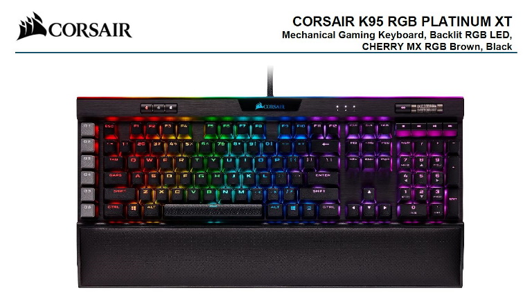 Corsair K95 RGB PLATINUM Cherry MX Brown, 18 G keys and RGB color, Mechanical Gaming Keyboard