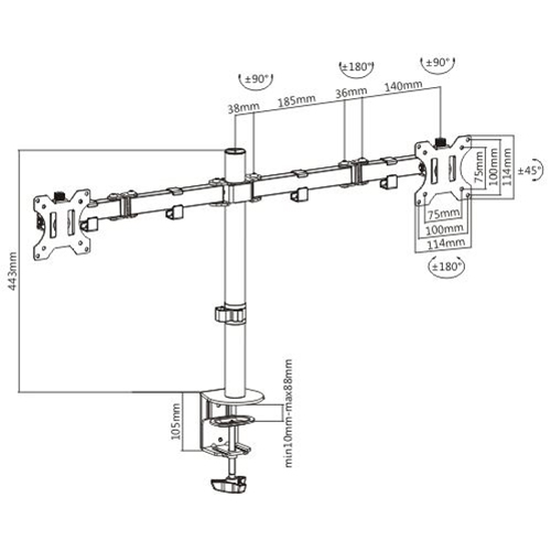 Brateck  Dual Monitor Economy Steel Monitor Arm 13’’-32’’