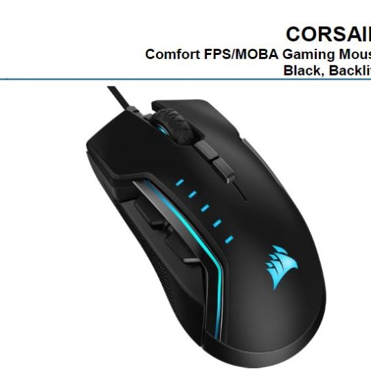 Corsair Gaming GLAIVE PRO RGB Gaming Mouse - Black, Backlit RGB LED, 18000 DPI, Optical, CUE Software, Changeable Thumb Grips.