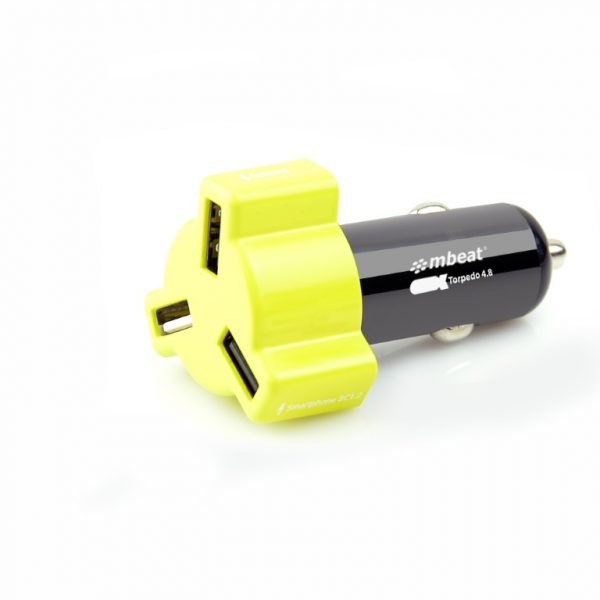 mbeat® 4.8A 24W Triple-port Rapid Yellow Car Charger