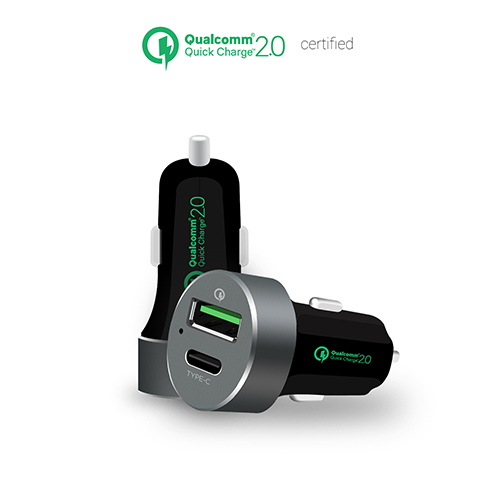 mbeat® QuickBoost C Dual Port Qualcomm Certified Quick Charge 2.0 and USB Type-C Car Charger